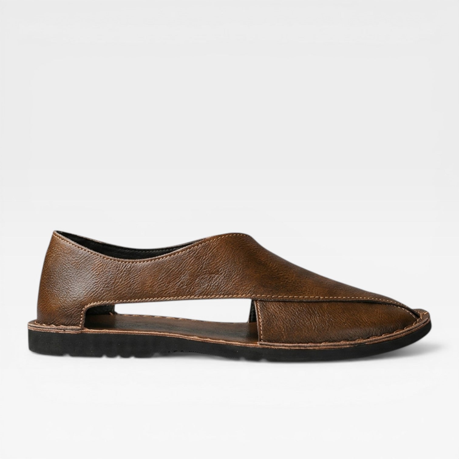 Men’s Classic Leather Sandals – Smart Casual Wear, Black / UK 6 / US 7 / EU 39.5