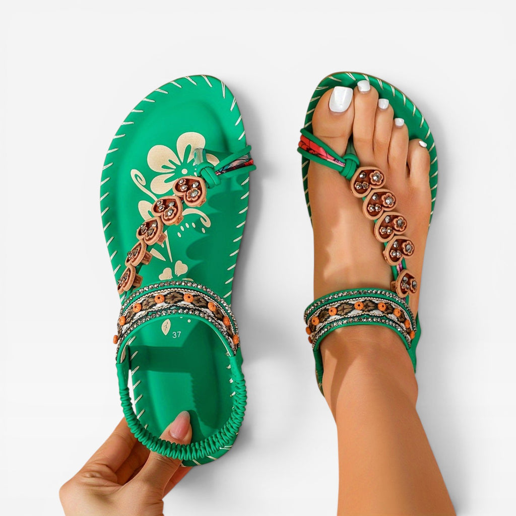 Women's Boho Summer Sandals – Beaded Slingback Cushioned Walking Style