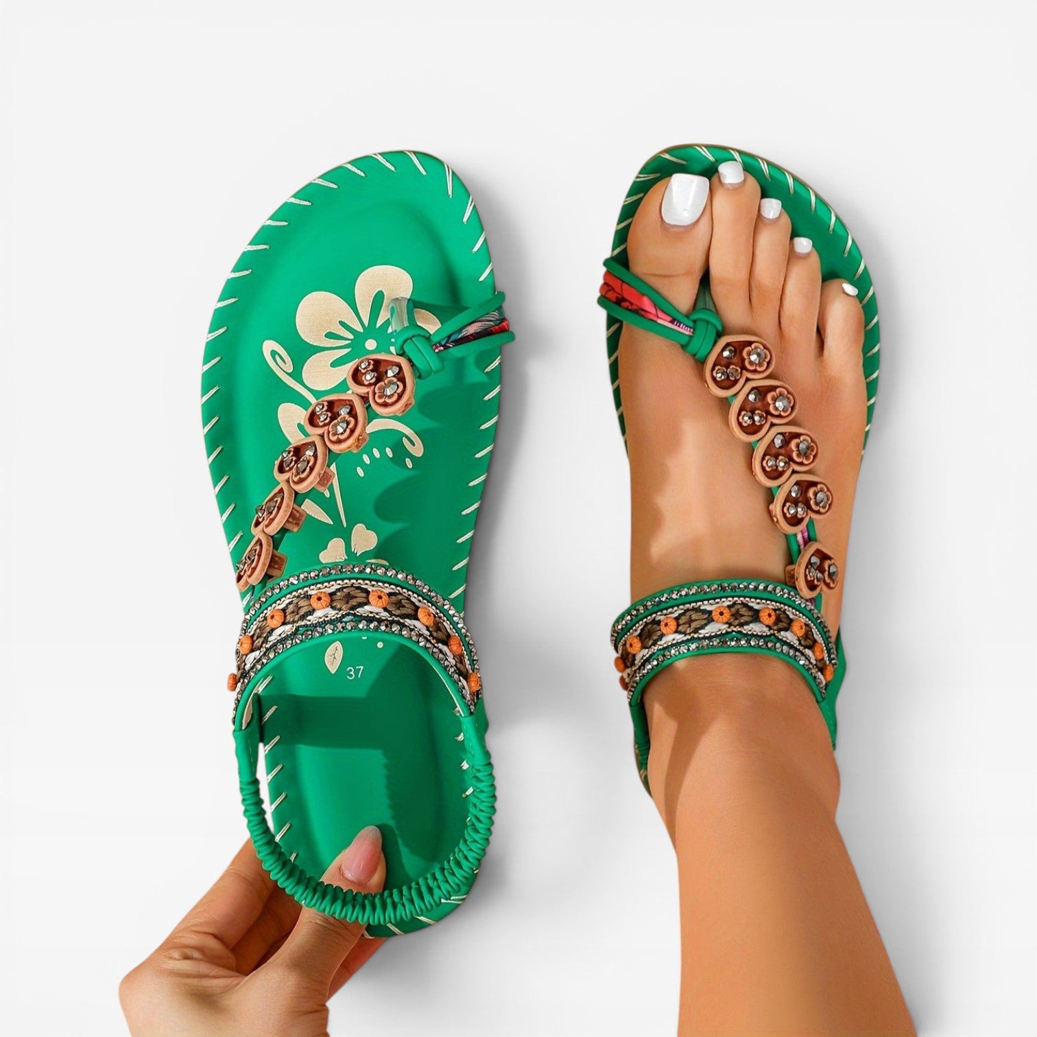 Women's Boho Summer Sandals – Beaded Slingback Cushioned Walking Style