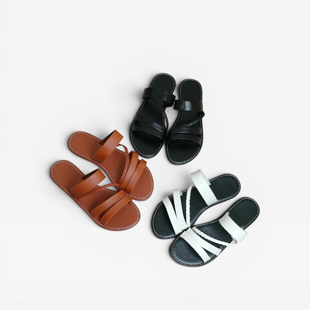 Women's Boho Woven Flat Sandals – Open Toe Summer Slides
