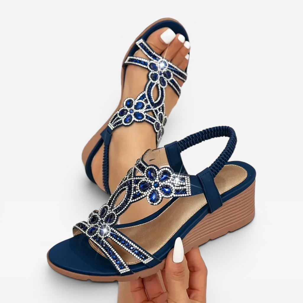 Women's Boho Embellished Wedge Sandals – Crystal Strap Open Toe Summer Style