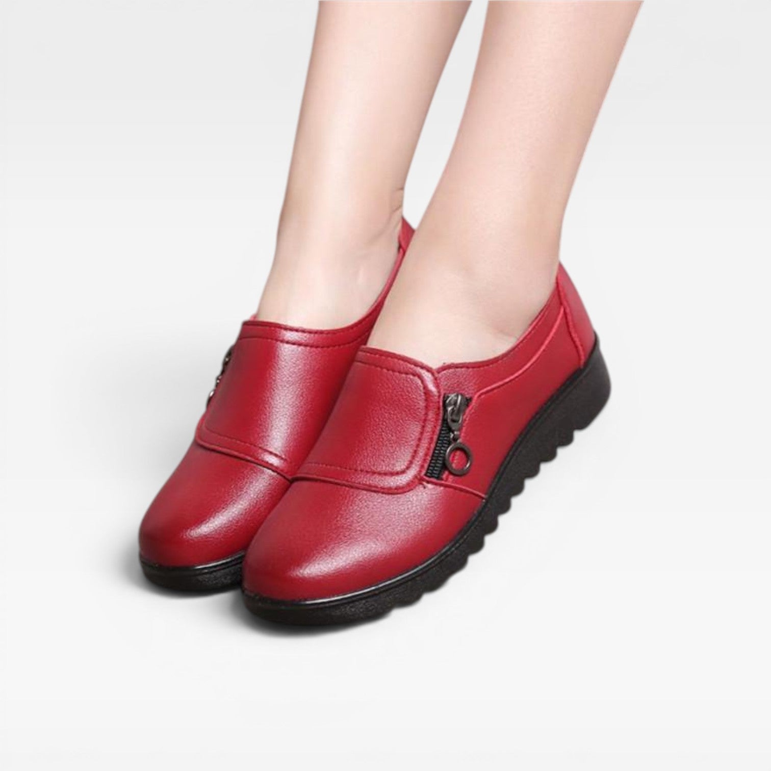 Women's Leather Loafers – Zip Detail Comfort Slip On Shoes