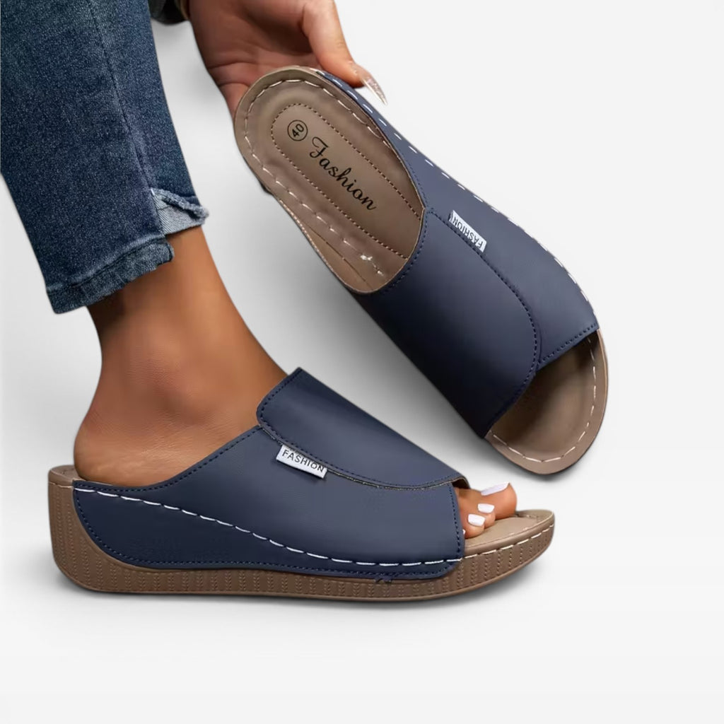 Women's Cushioned Wedge Slide Sandals – Comfortable Open Toe Summer Slides