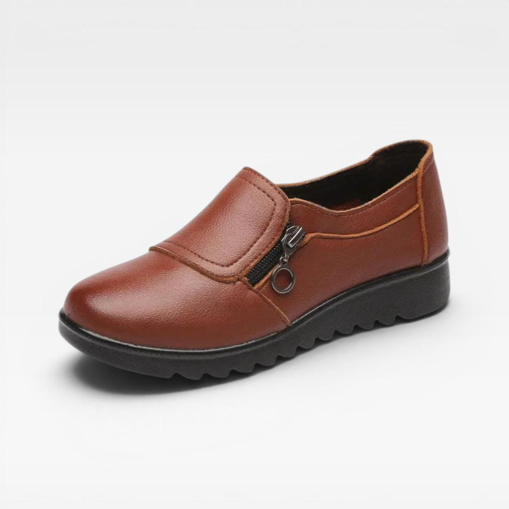 Women's Leather Loafers – Zip Detail Comfort Slip On Shoes