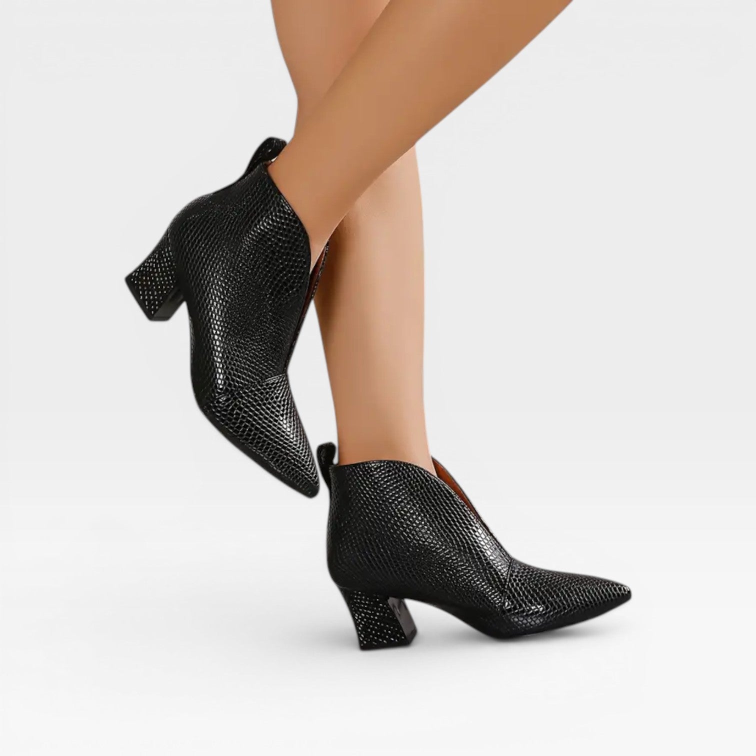 Women’s Croc Effect Ankle Boots – Elegant Pointed Toe Heeled Boots