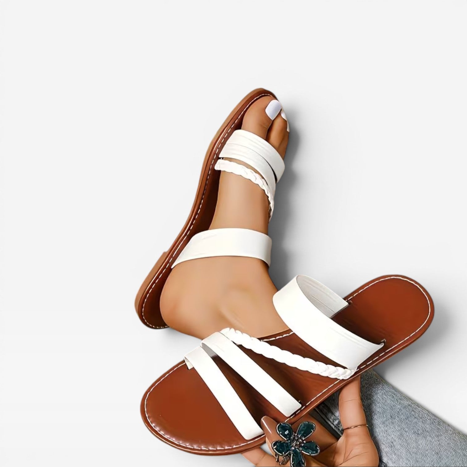 Women's Boho Woven Flat Sandals – Open Toe Summer Slides
