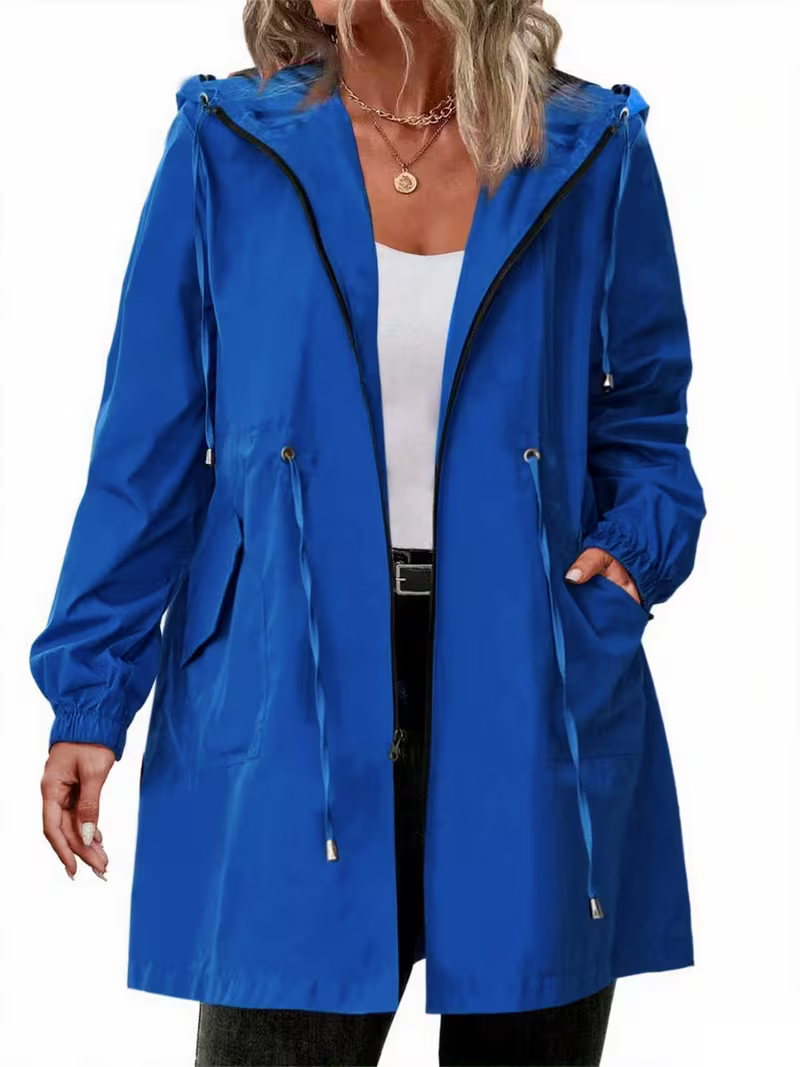 Women's Lightweight Hooded Drawstring Rain Jacket