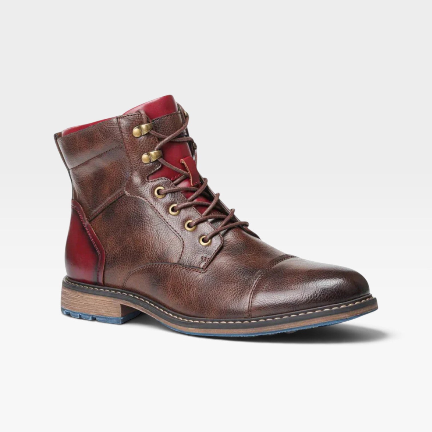 Men's Leather Cap Toe Boots – Contrast Sole Lace Up Ankle Boots