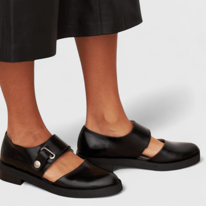 Women's Leather Mary Jane Flats – Minimalist Buckle Strap Shoes