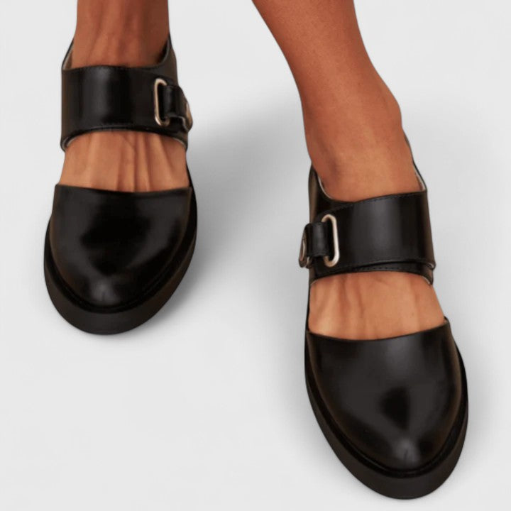Women's Leather Mary Jane Flats – Minimalist Buckle Strap Shoes