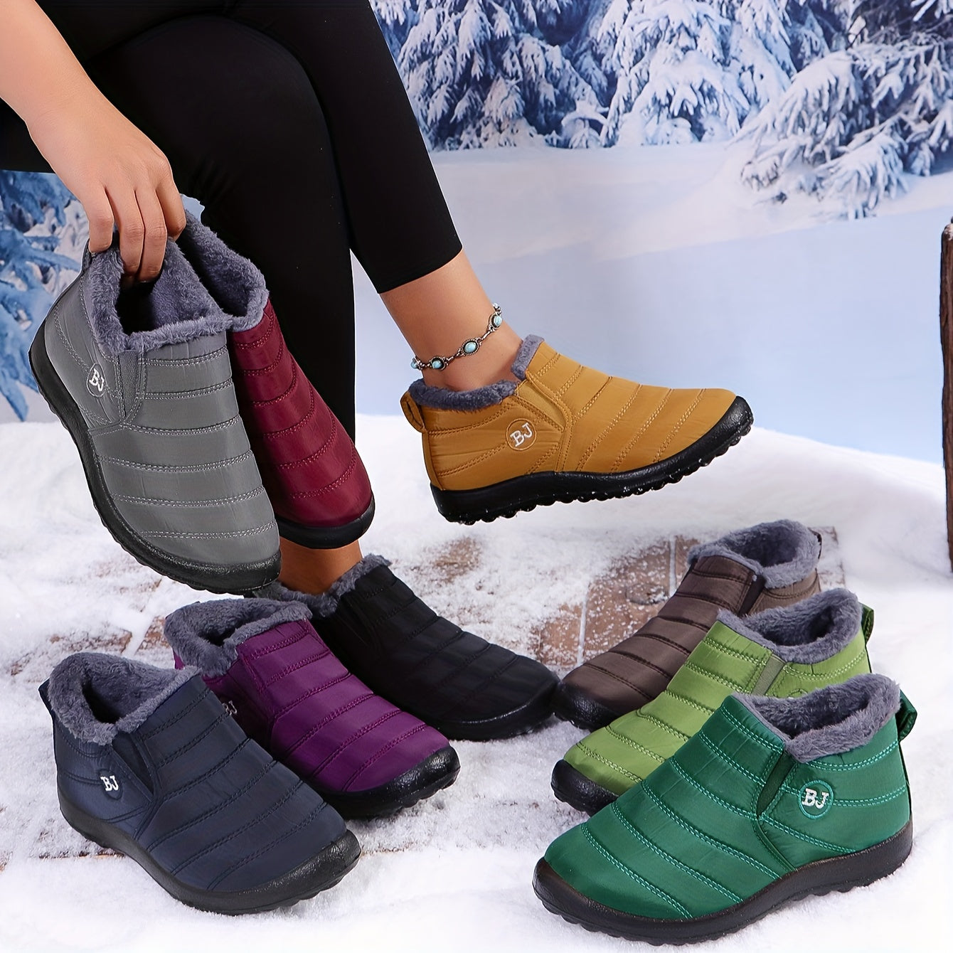 Women's Quilted Winter Boots – Fur Lined Waterproof Slip On Ankle Boots