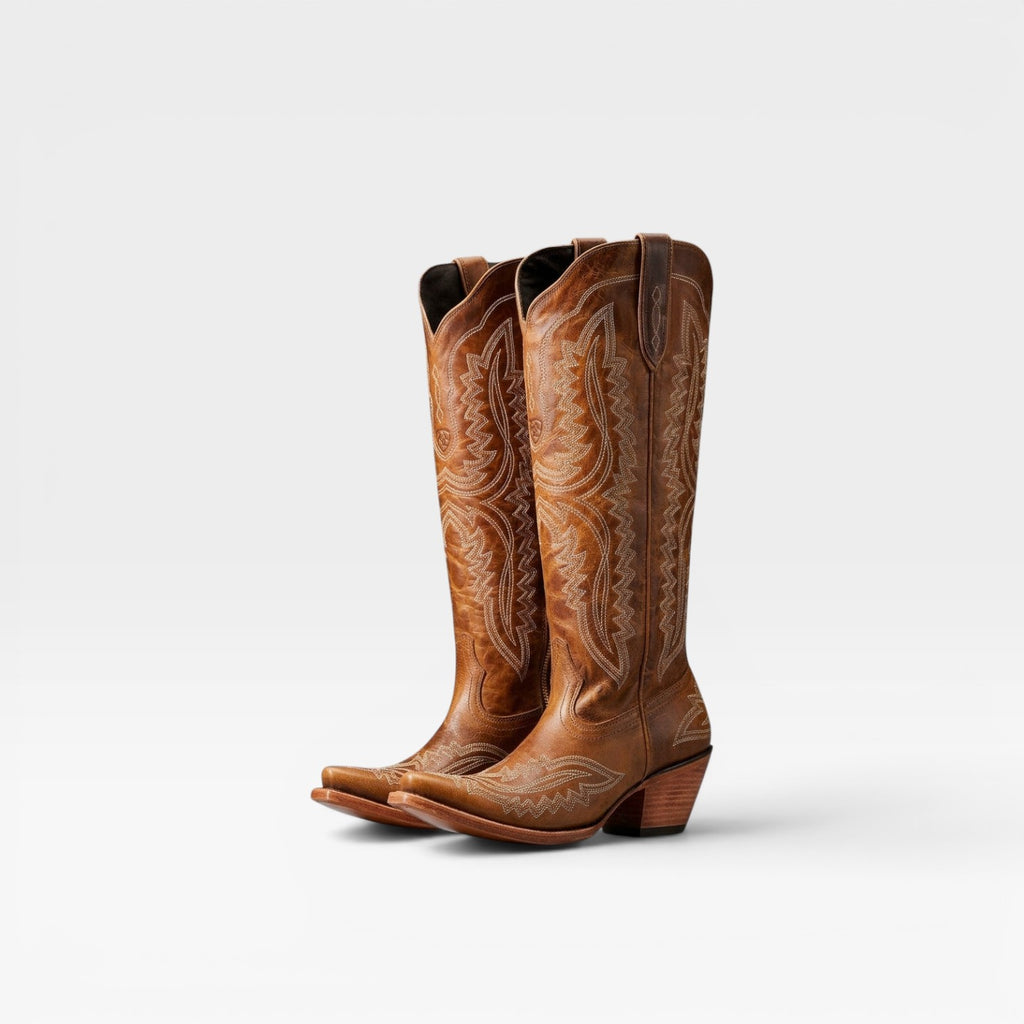 Women's Tall Cowboy Boots – Elegant Embroidered Western Block Heel Knee High Style
