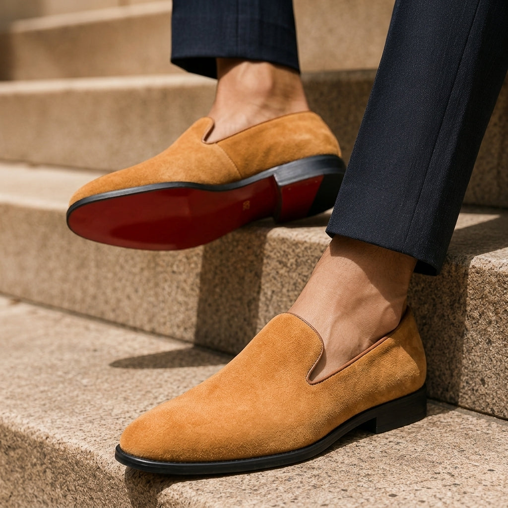 Men's Genuine Suede Leather Slipper Loafers – Sleek Almond Toe Evening Slip On Shoes