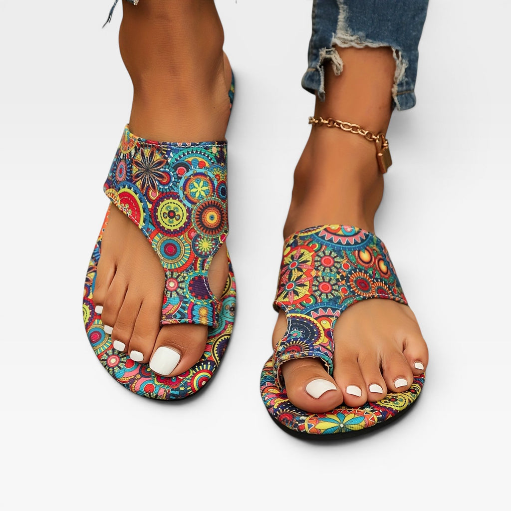 Women's Boho Summer Sandals – Floral Print Cushioned Slides