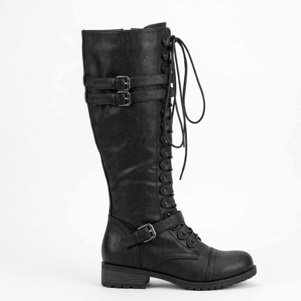 Women's Lace-Up Buckle Knee High Boots