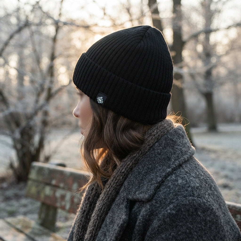Unisex Fleece-Lined Ribbed Knitted Beanie Hat