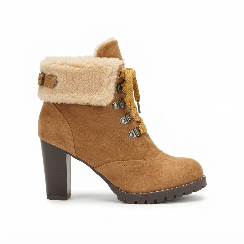 Women's Charming Fur-Trimmed Heeled Ankle Boots