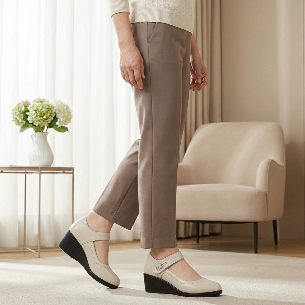 Women's Leather Mary Jane Pumps – Elegant Mid Heel Strap Shoes for Special Occasions