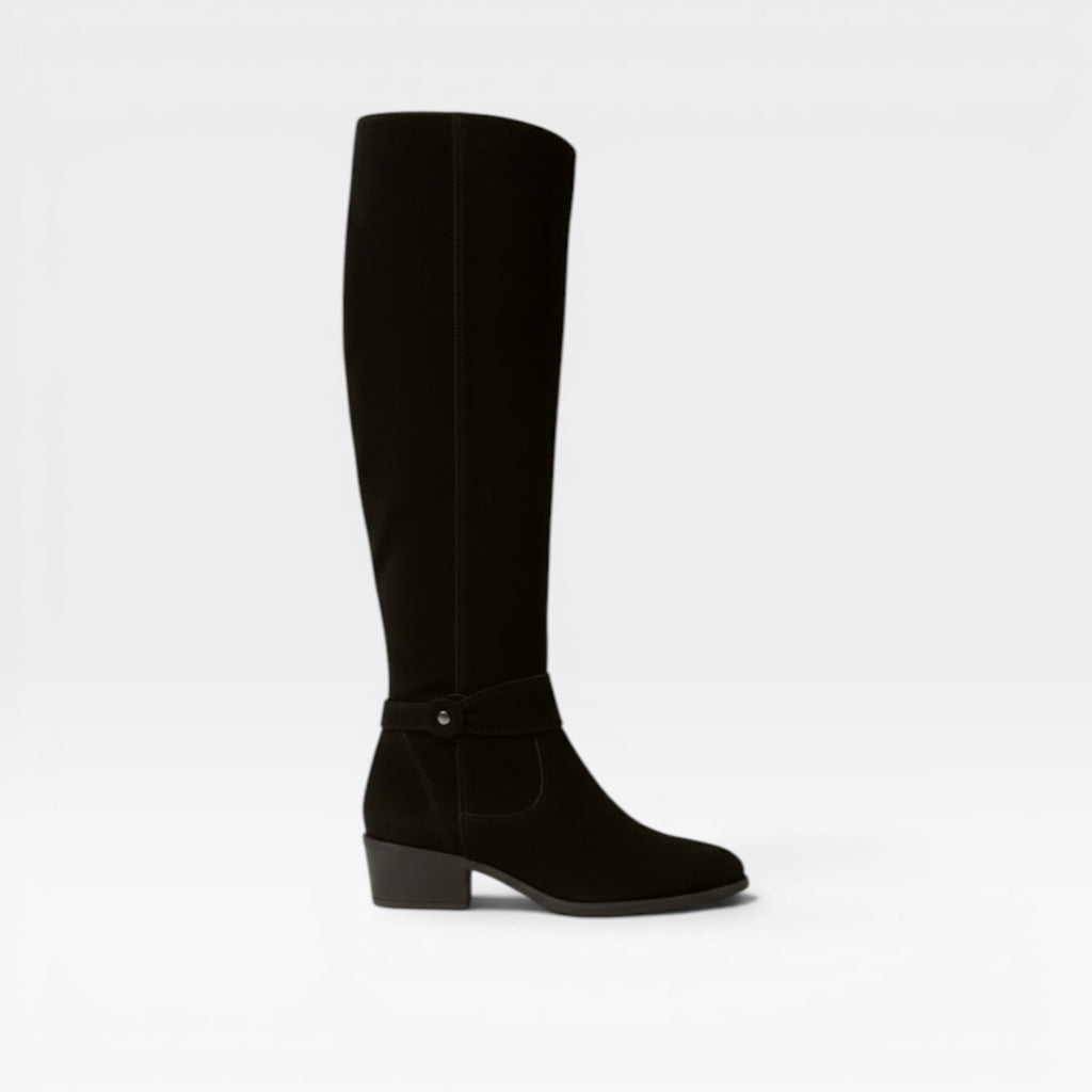 Women's Knee High Suede Boots – Elegant Buckle Detail Block Heel for Everyday and Special Occasions