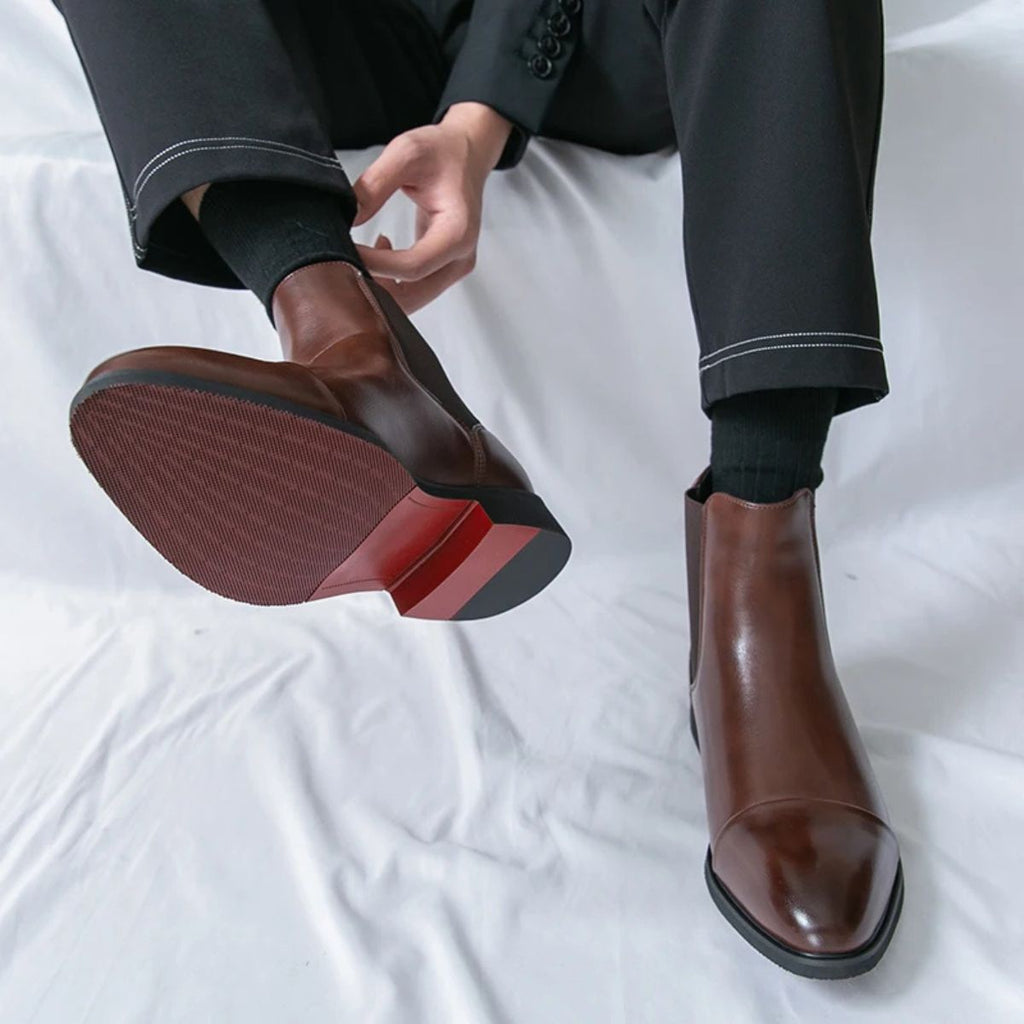 Men's Leather Chelsea Boots – Cap Toe Elastic Panel Pull Tab Ankle Boots