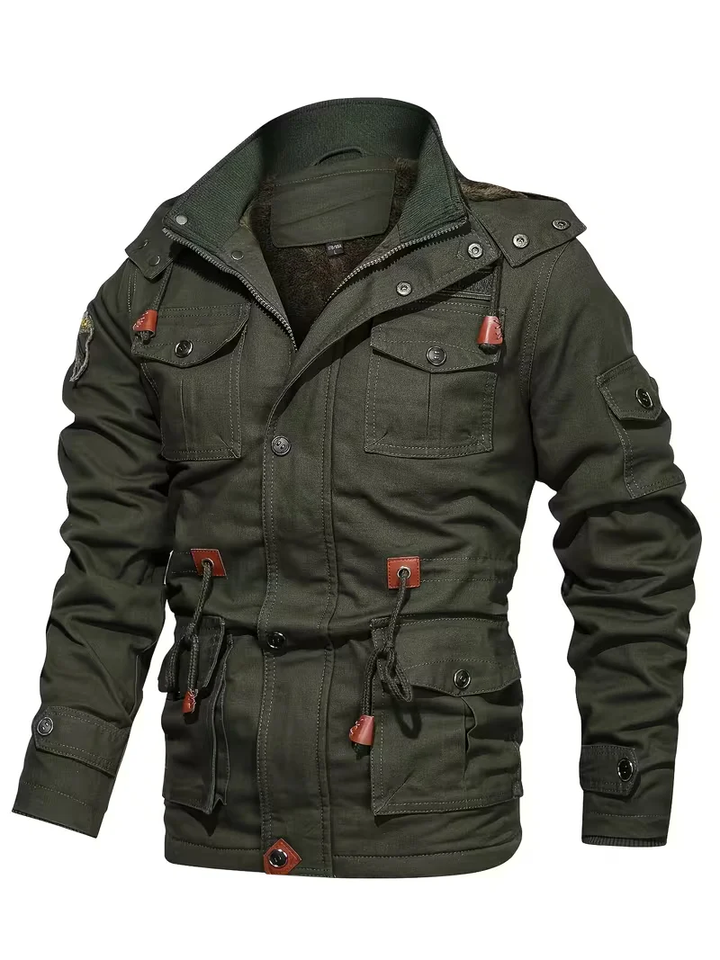 Men's Rugged Multi Pocket Fleece-Lined Hooded Jacket
