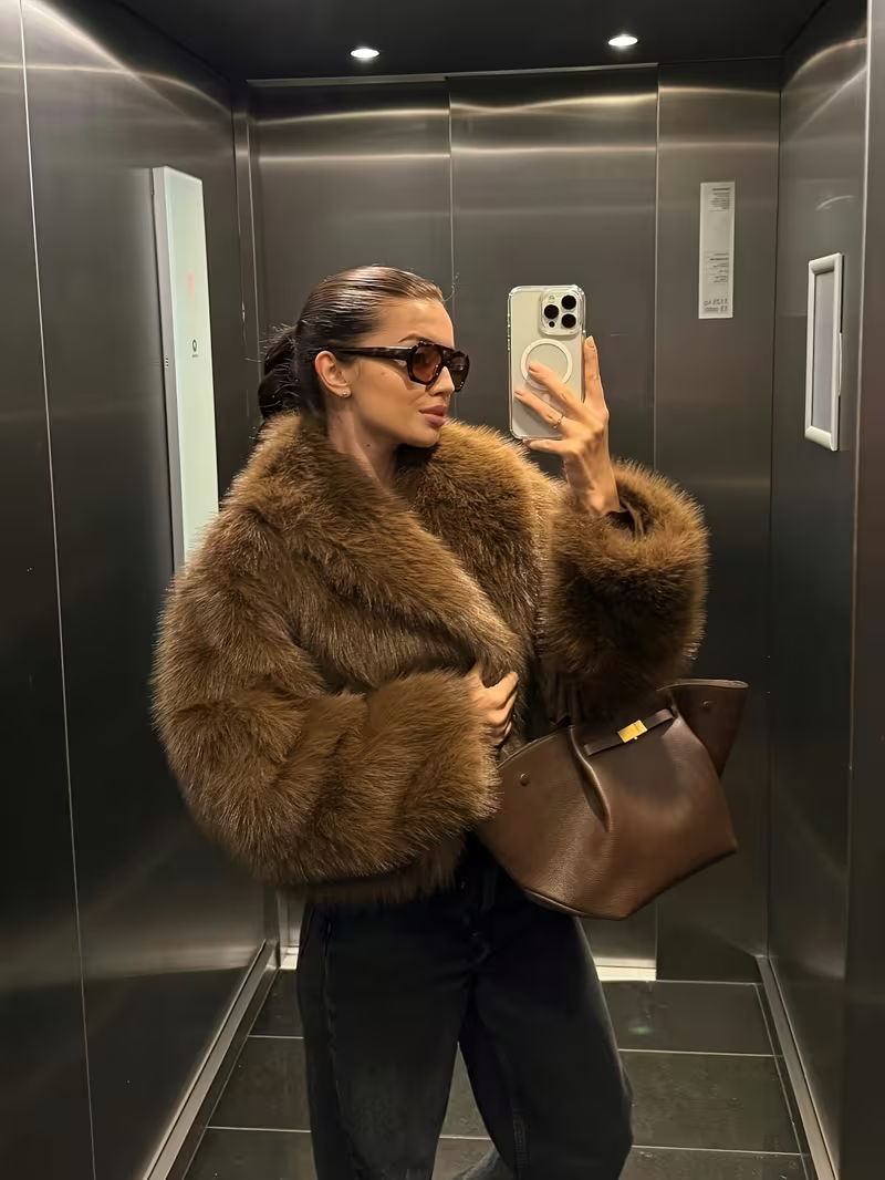 Women's Chic Faux Fur Cropped Coat
