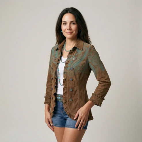 Women's Charming Paisley Print Ruffle Jacket