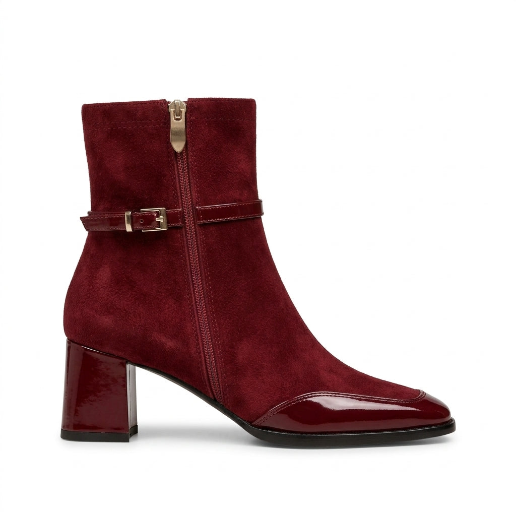 Women's Polished Suede Heeled Ankle Boots