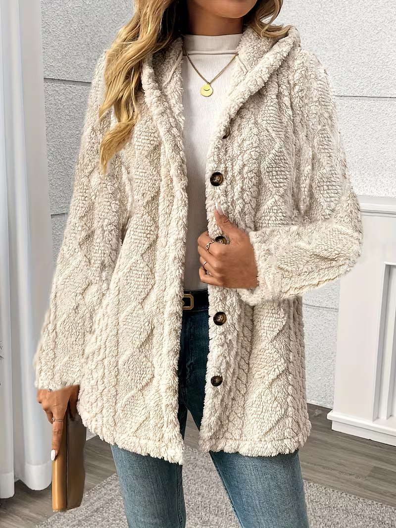 Women's Cosy Textured Hooded Teddy Coat
