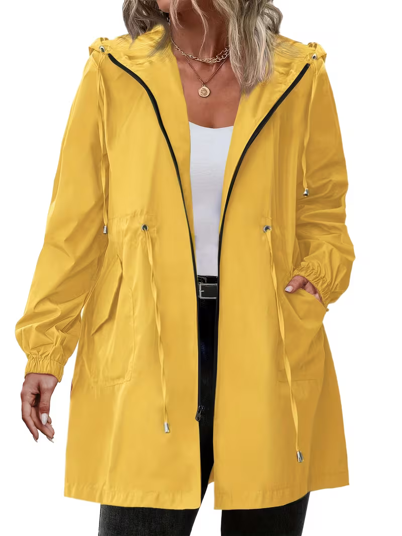Women's Lightweight Hooded Drawstring Rain Jacket