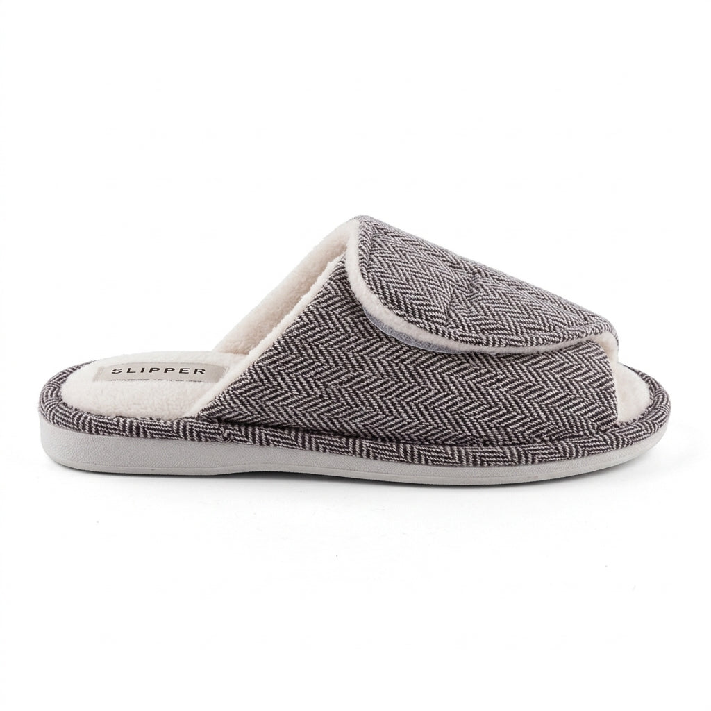 Men's Cosy Herringbone Open-Toe Slippers
