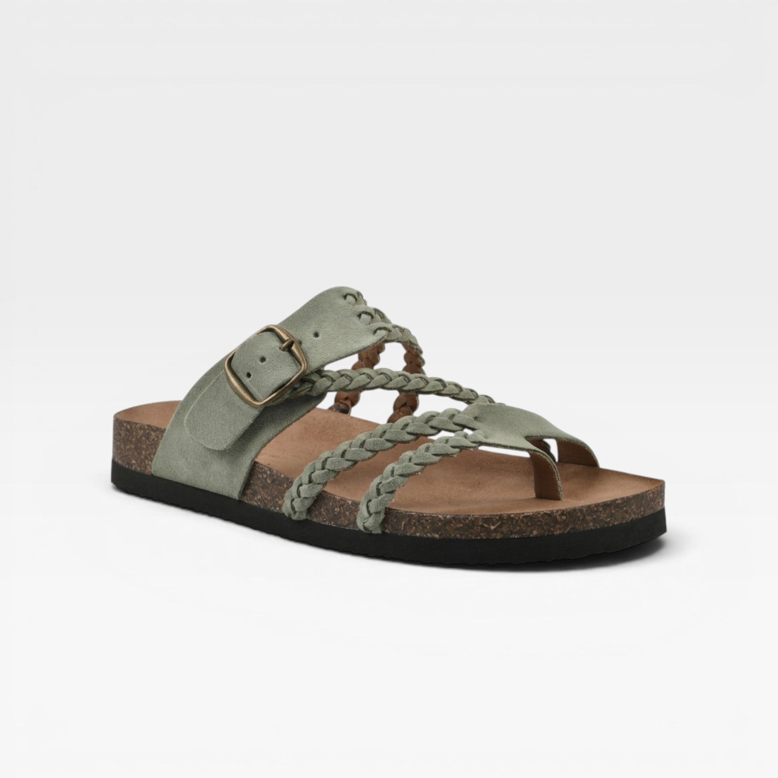 Women's Braided Strap Cork Sandals – Cushioned Footbed Slip On Sandals