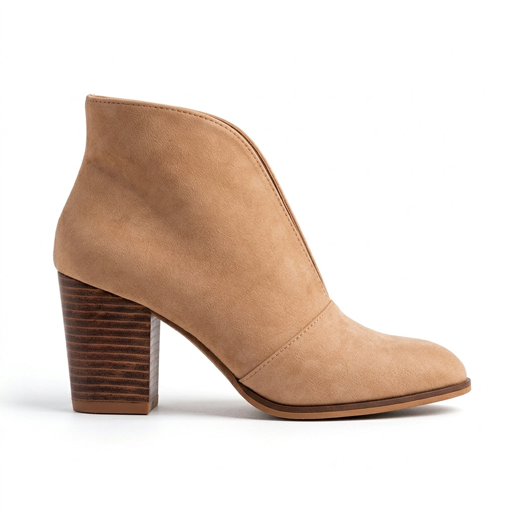 Women's Elegant V-Cut Heeled Ankle Boots