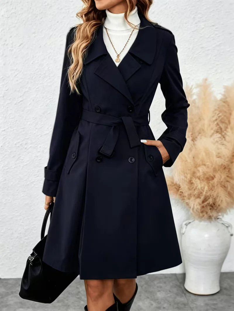 Women's Classic Belted Double-Breasted Trench Coat