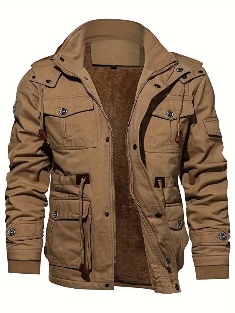Men's Rugged Hooded Fleece-Lined Cargo Jacket