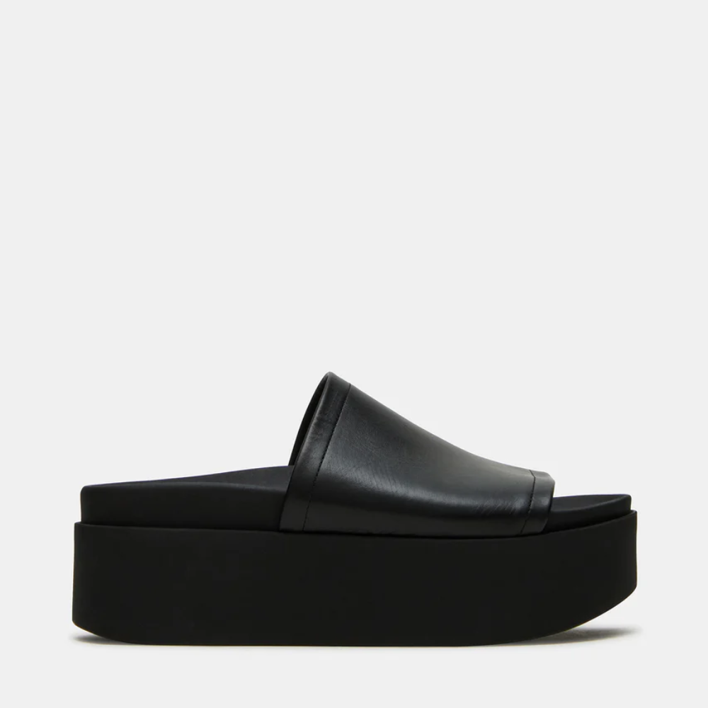 Women's Leather Flatform Slides – Minimalist Chunky Platform Sandals
