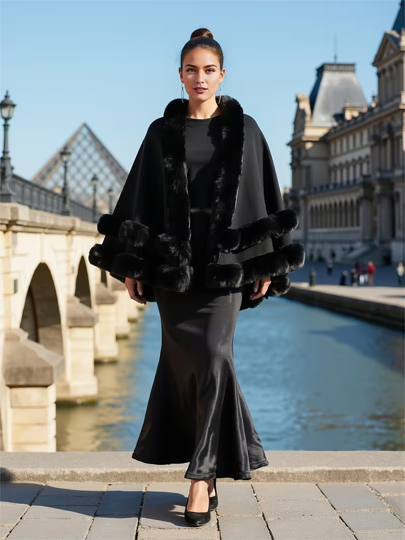 Women's Elegant Hooded Fur Trim Coat