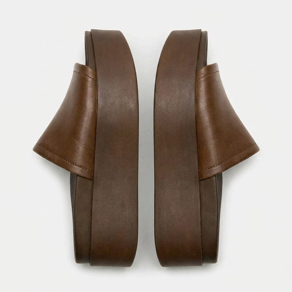 Women's Leather Flatform Slides – Minimalist Chunky Platform Sandals