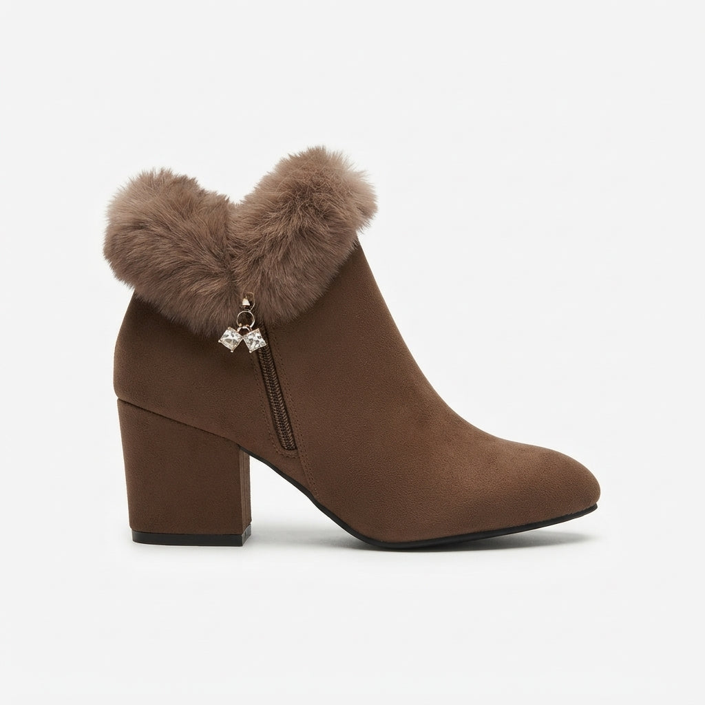 Women's Elegant Fur-Trimmed Heeled Ankle Boots