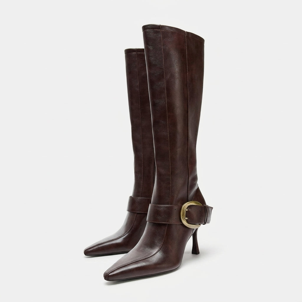 Women's Polished Leather Knee High Boots