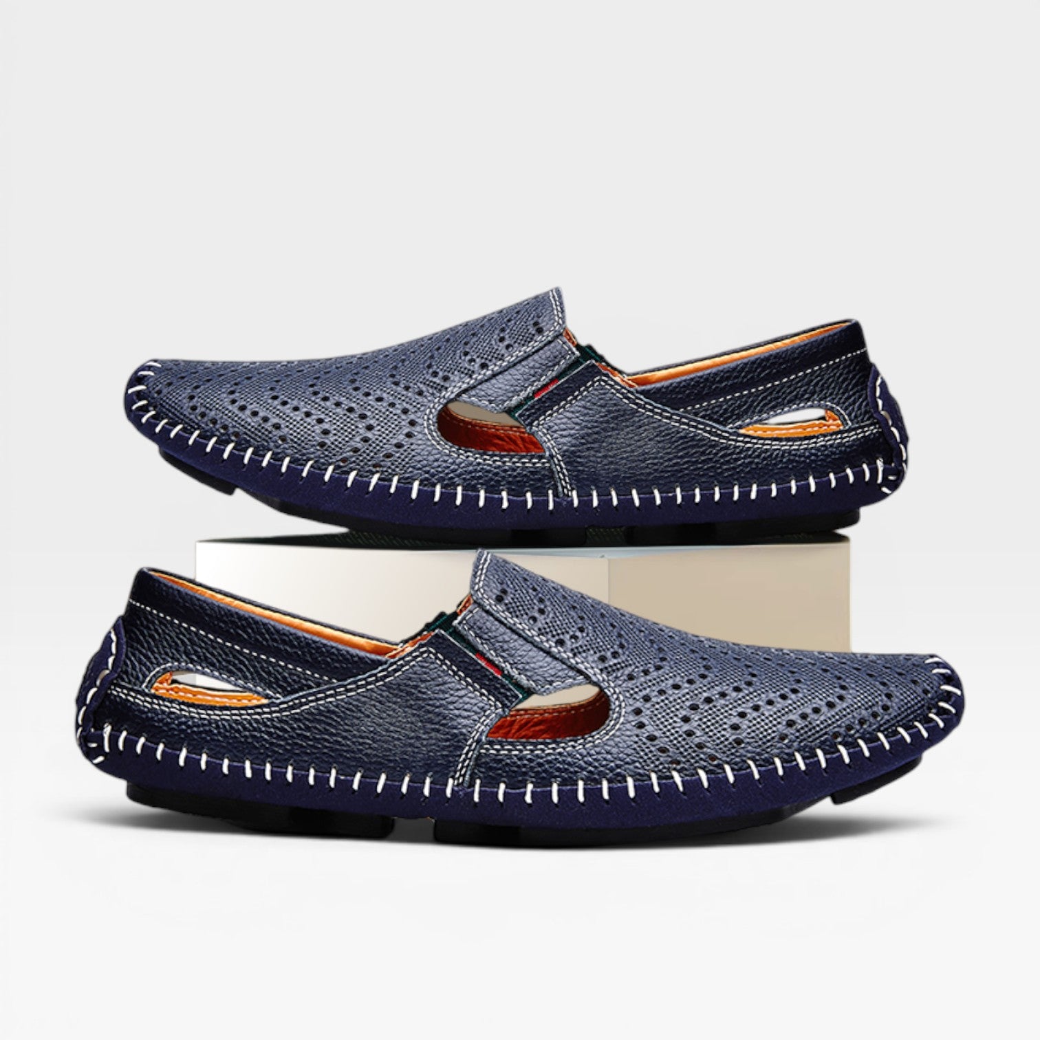 Men's Italian Style Leather Mules – Perforated Slip On Casual Summer Slides