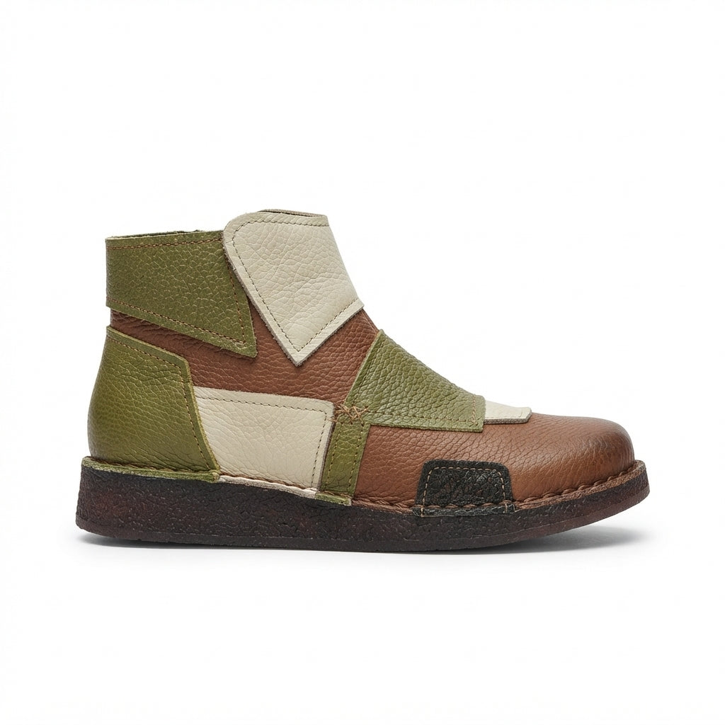 Women's Charming Colour Block Leather Ankle Boots