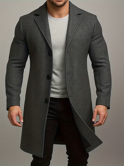 Men's Classic Single-Breasted Longline Overcoat