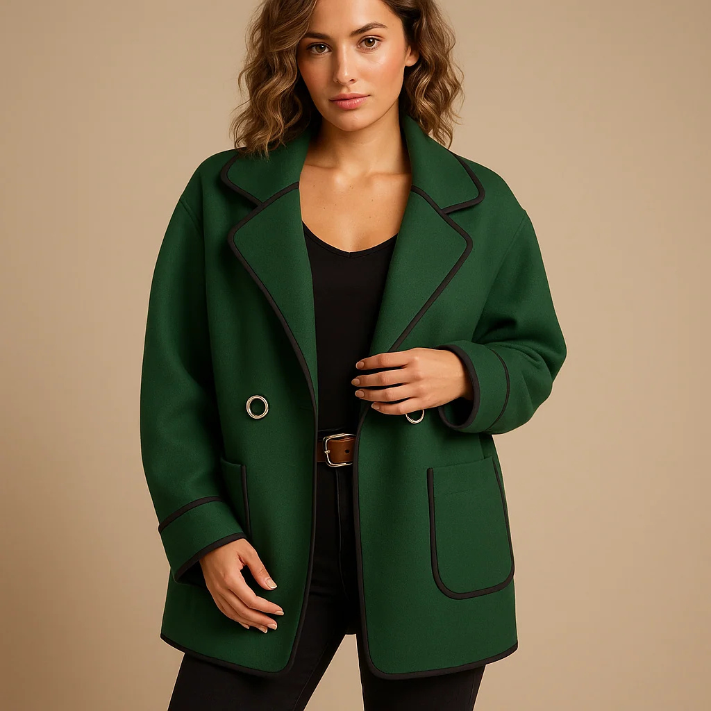Women's Elegant Contrast-Trim Loose Coat
