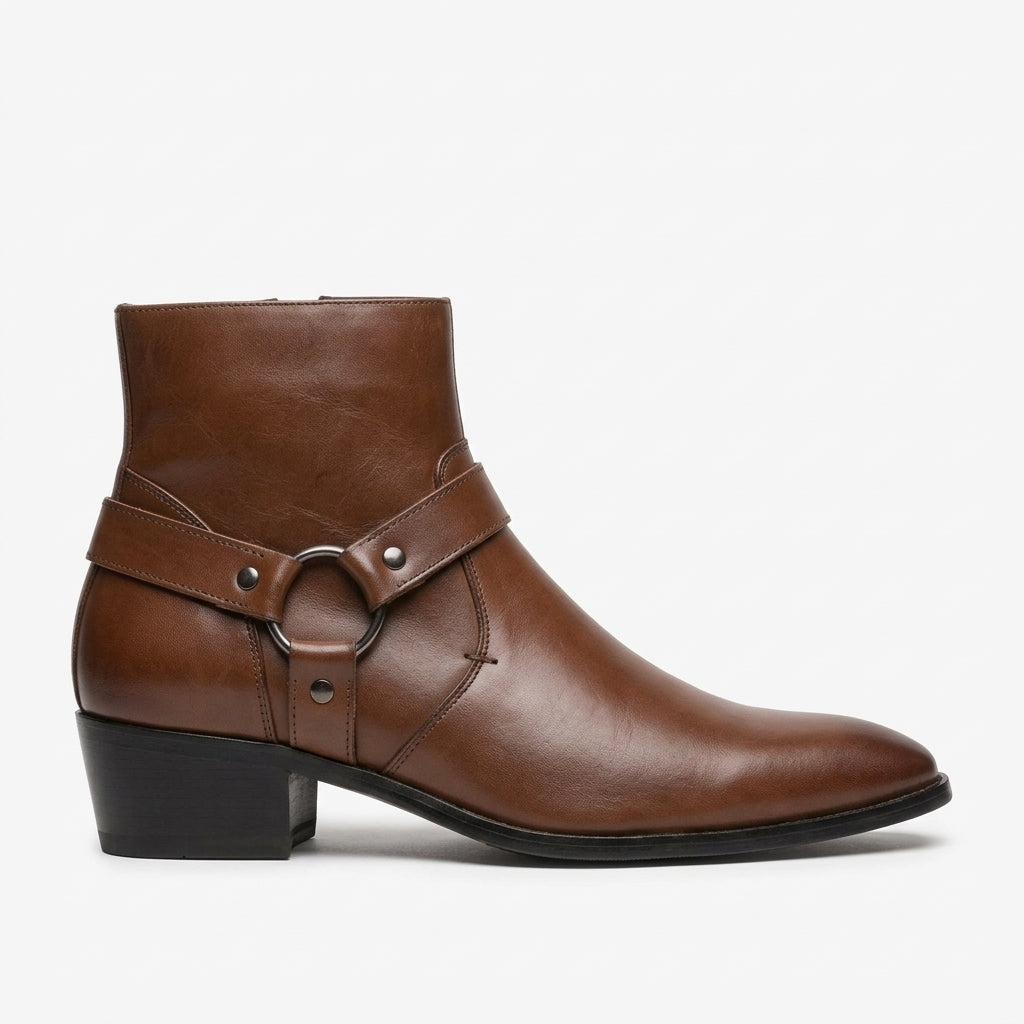 Men's Heeled Leather Biker Boots