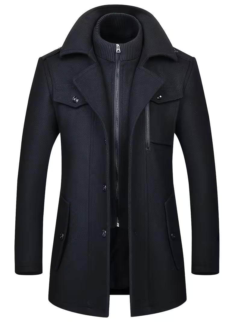 Men's Classic Detachable Collar Wool-Blend Overcoat