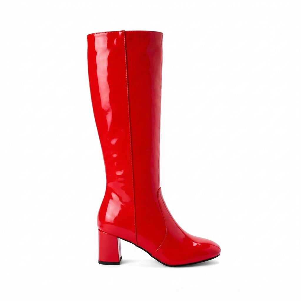 Women's Polished Heeled Knee High Leather Boots