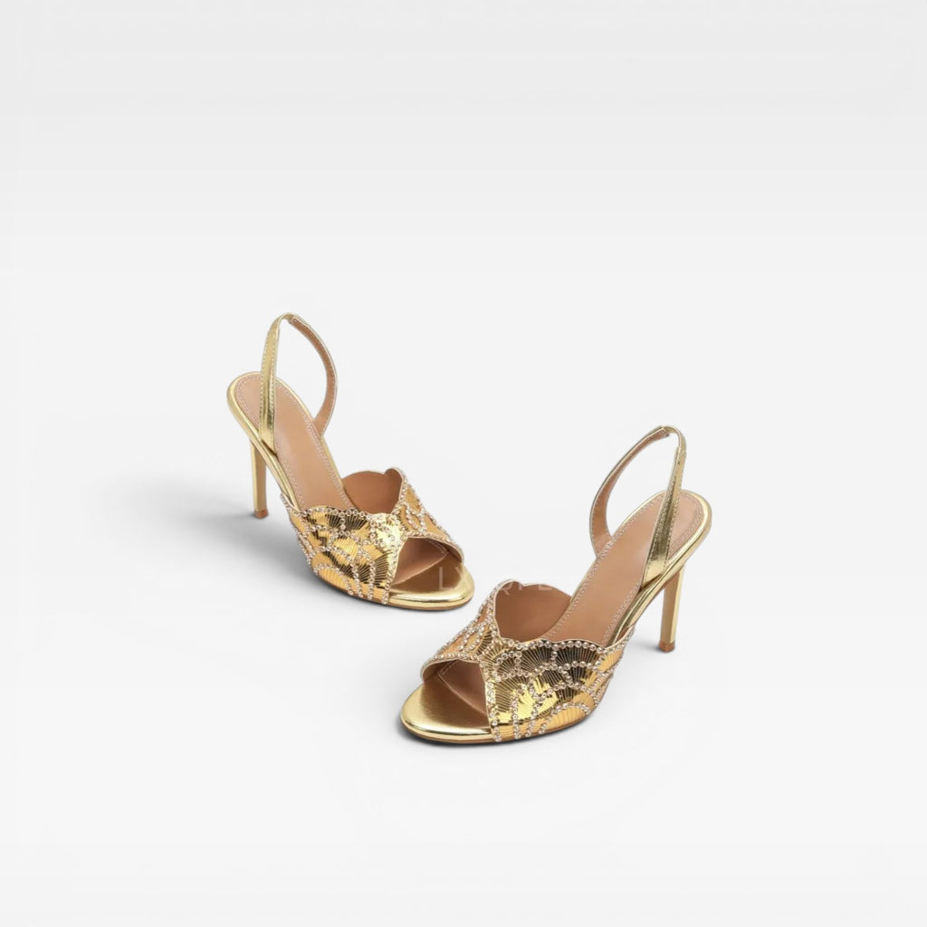 Women's Metallic Slingback Heels – Elegant Peep Toe Stiletto Sandals for Special Occasions