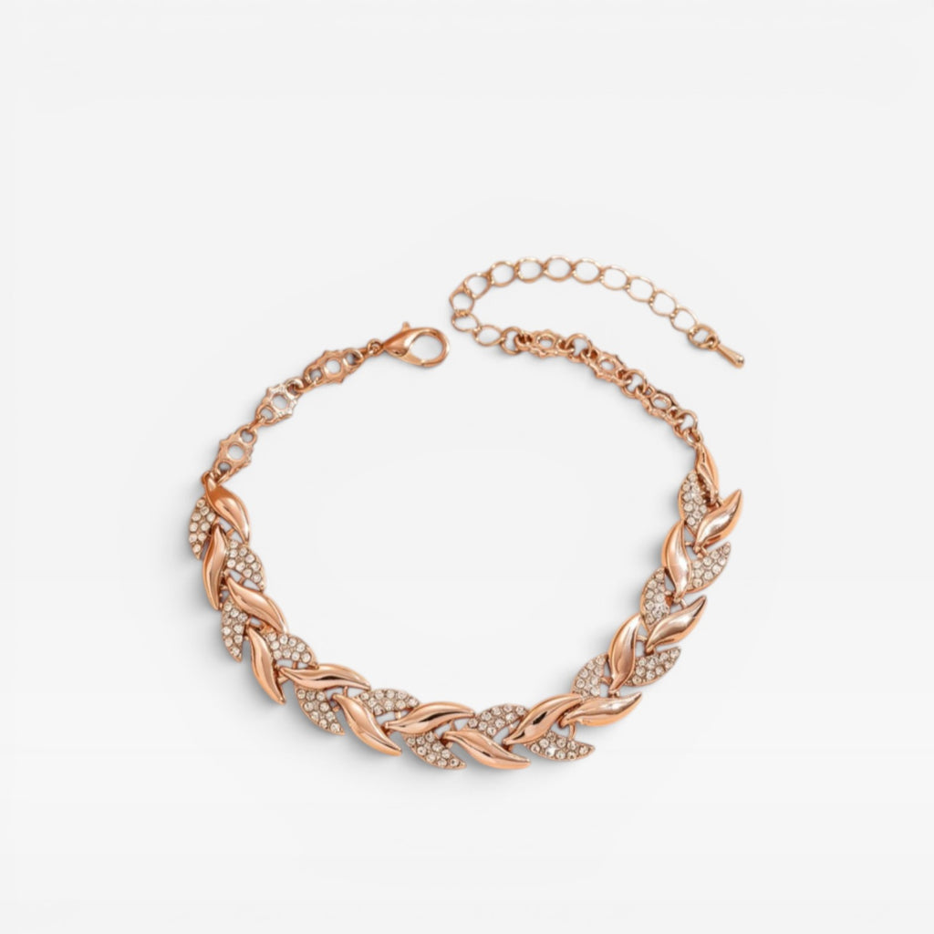 Women's Gold Leaf Anklet – Elegant Crystal Chain Ankle Bracelet