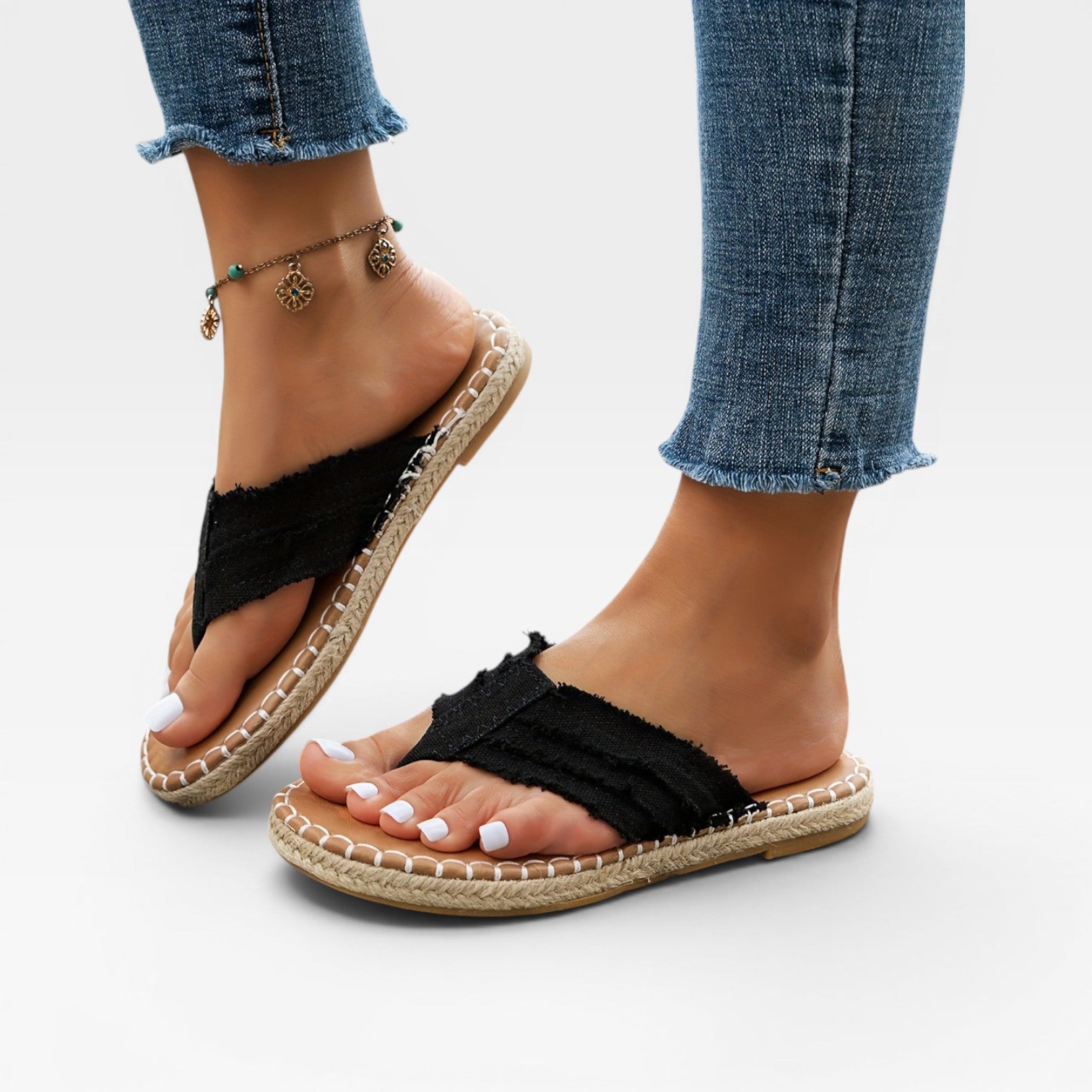 Women's Boho Denim Slides – Flat Espadrille Summer Sandals